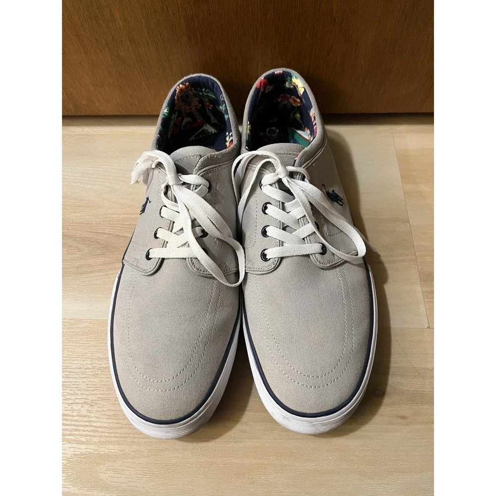 Ralph Lauren Polo Faxon Low Sneakers Men's 13D Gray Canvas Lace Up‎ Flower Print